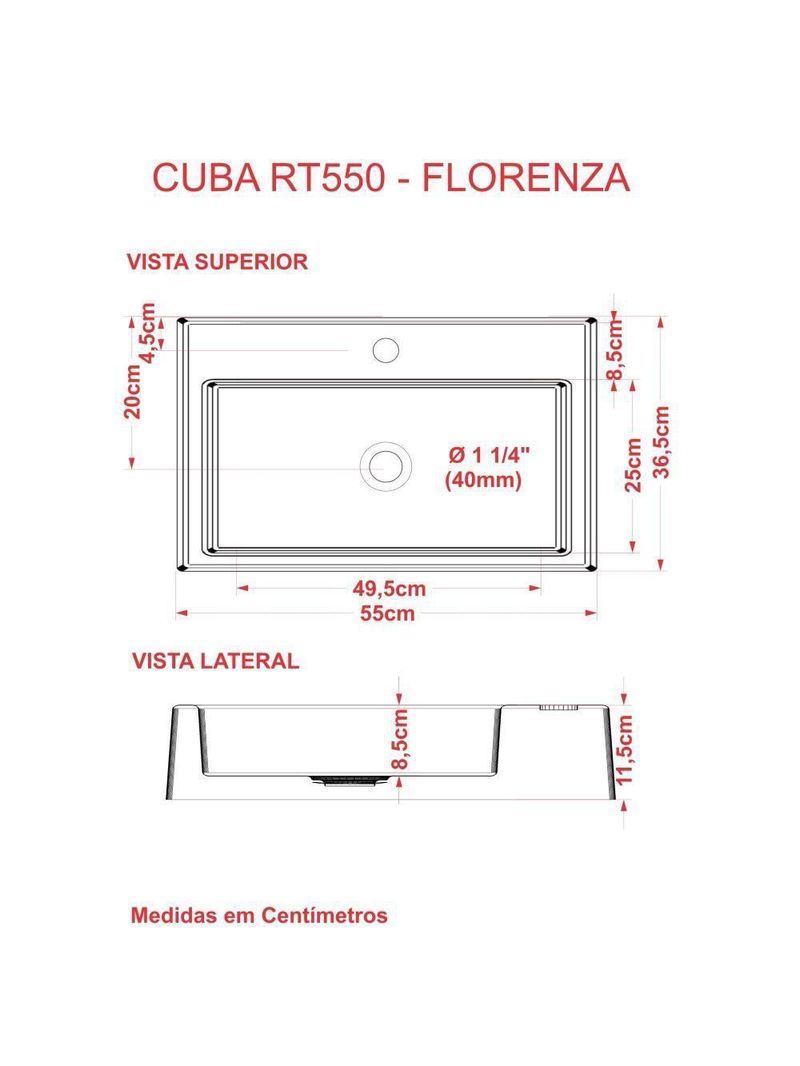 Cuba Apoio Retangular Rt55w Colorida Preto