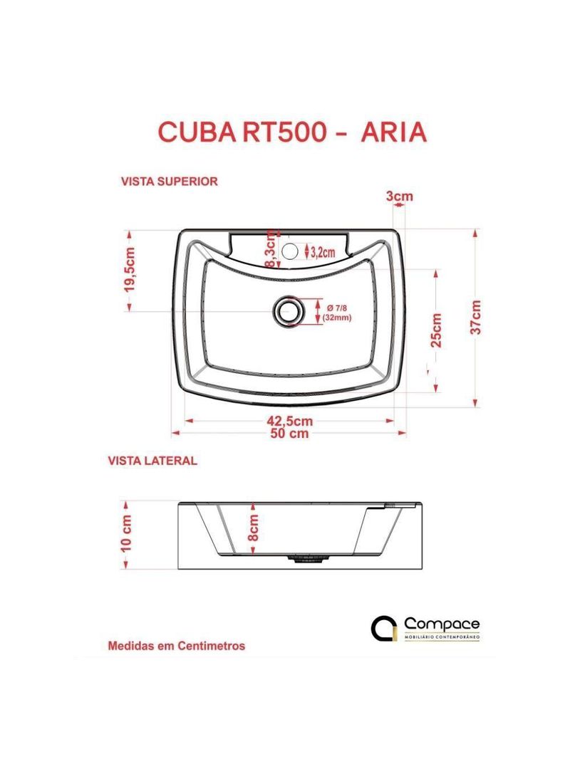 Cuba Apoio Retangular Rt50w Colorida Preto