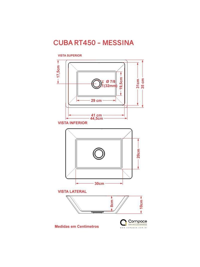 Cuba Apoio Retangular Rt45w Colorida Bege