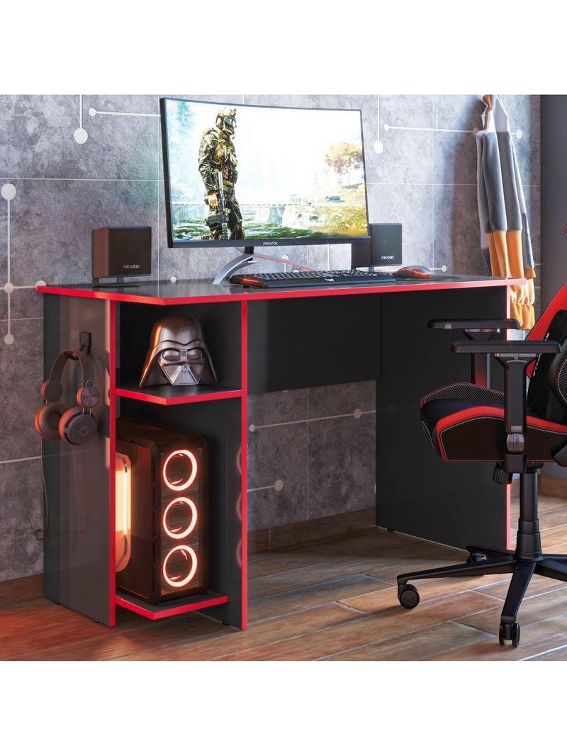 Escrivaninha Gamer West Preto Vermelho