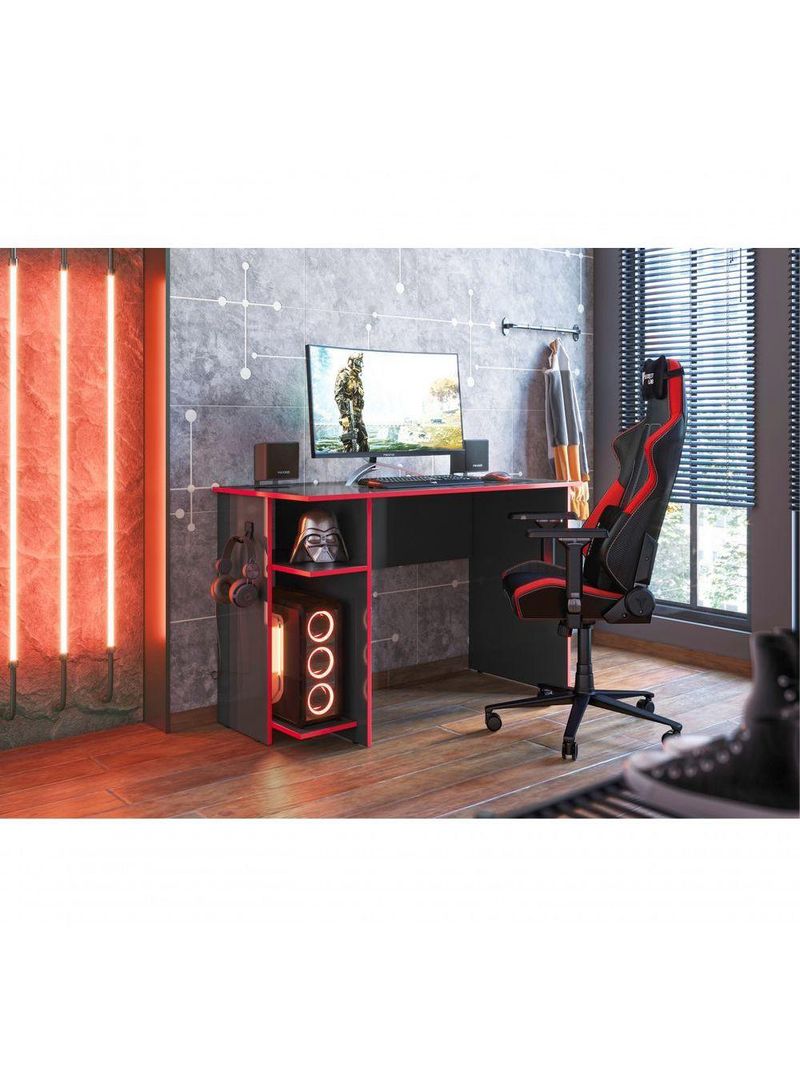 Escrivaninha Gamer West Preto Vermelho