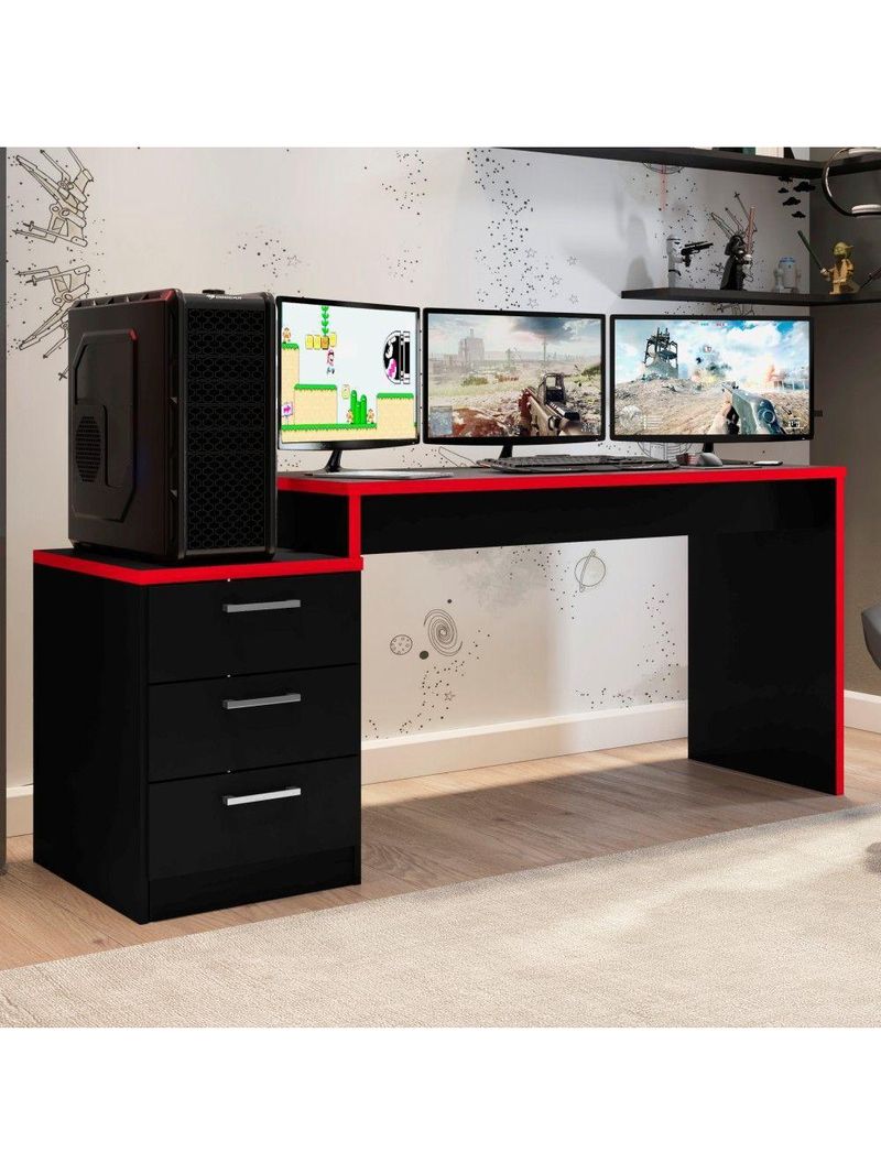 Escrivaninha Gamer Sandalus Preto Vermelho