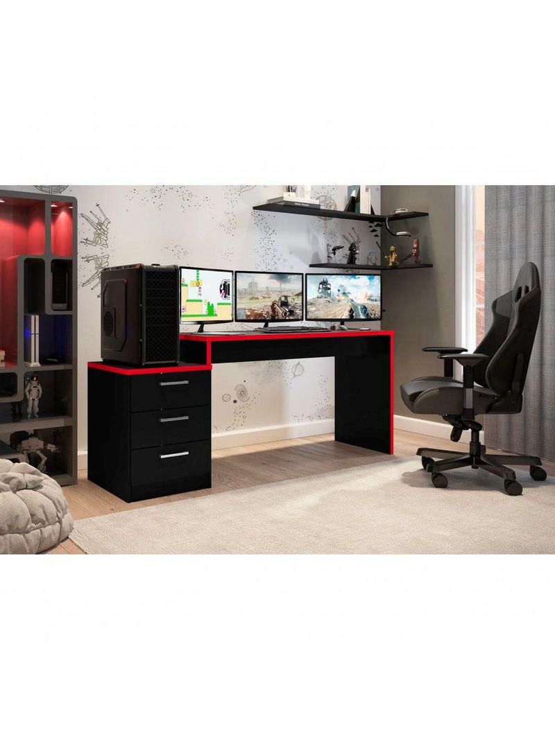 Escrivaninha Gamer Sandalus Preto Vermelho