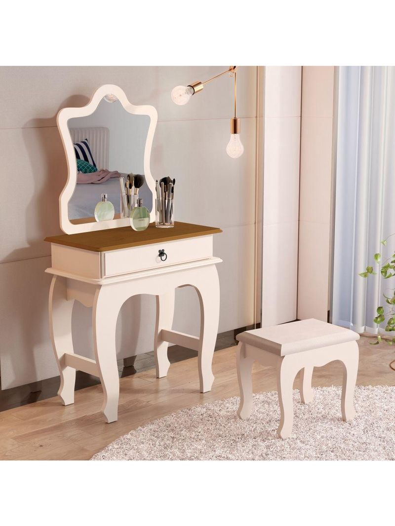 Penteadeira Com Banqueta Laila Luxo Infantil Pérola Nature