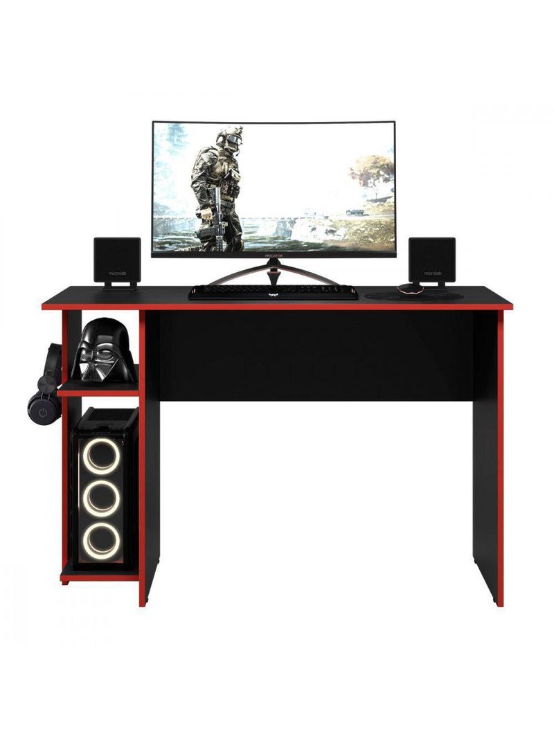 Escrivaninha Para Escritório Ou Gamer Preto E Vermelho Qmovi