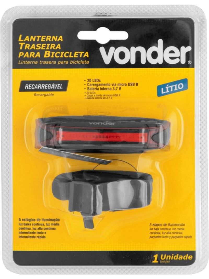 Lanterna traseira para bicicleta recarregável vonder