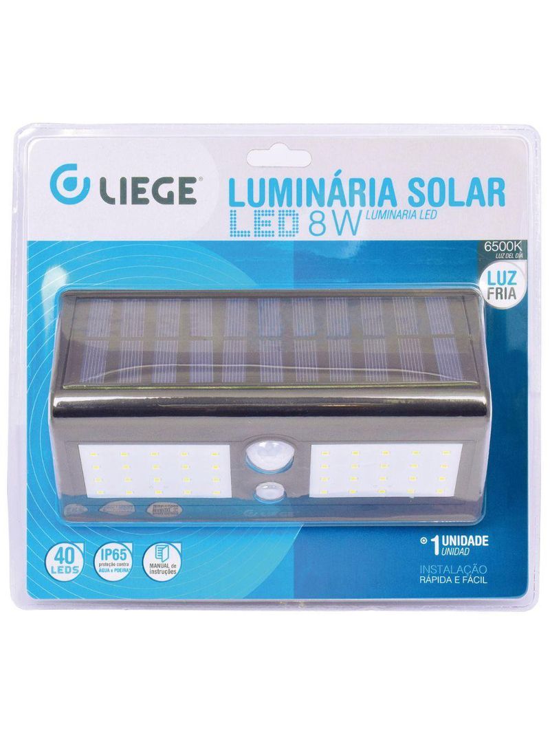 Luminária led solar parede 8w 300lm liege