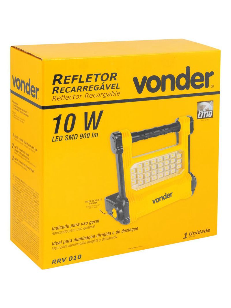 Refletor recarregável vonder led smd 10w rrv010