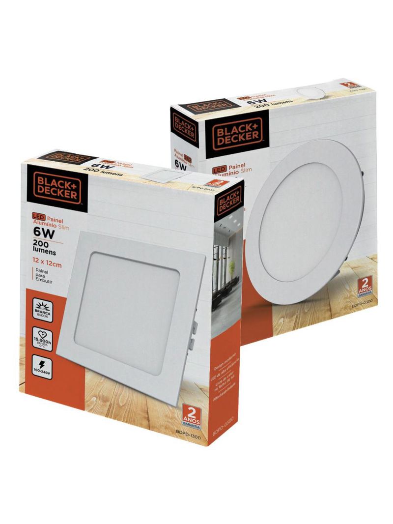 Painel led slim embutir 24w 6500k redondo black+decker