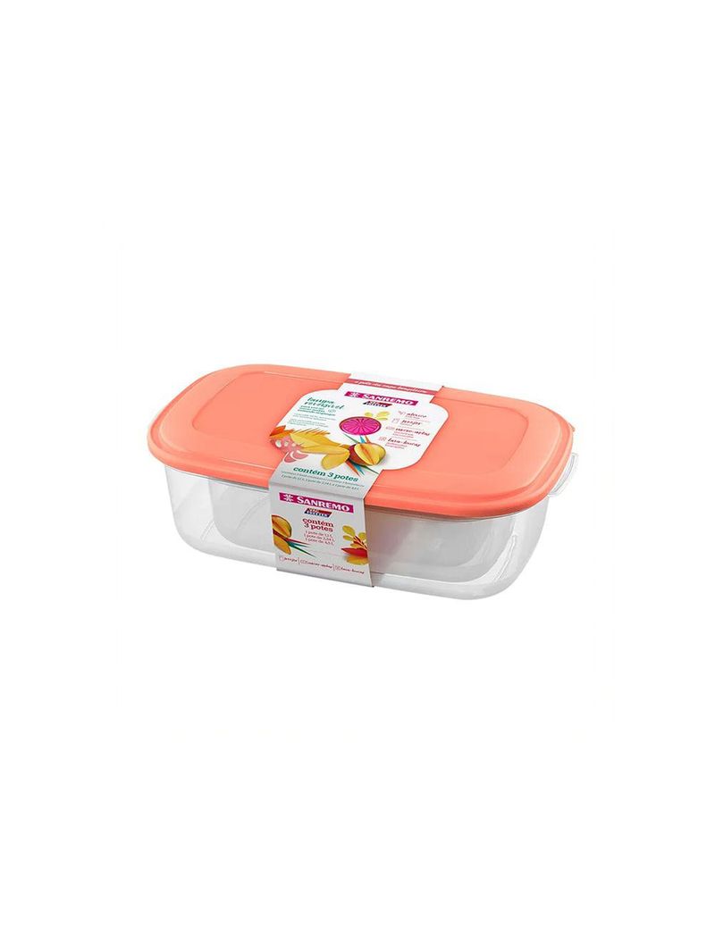 Conjunto de potes plásticos retangulares altos vac freezer rosa 3pçs - sanremo
