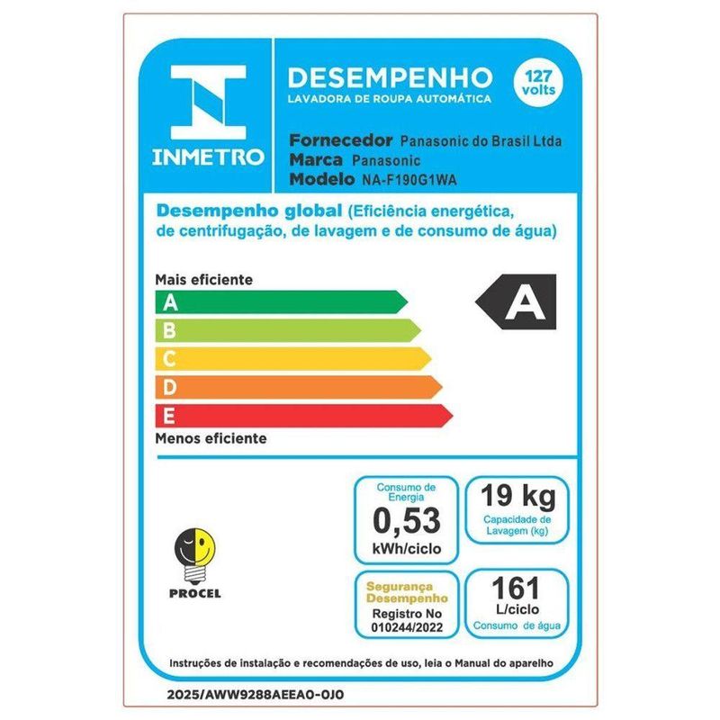 Lavadora NAF190G1W Ciclo Aroma Soft Closing 19kg Panasonic Branco 110V