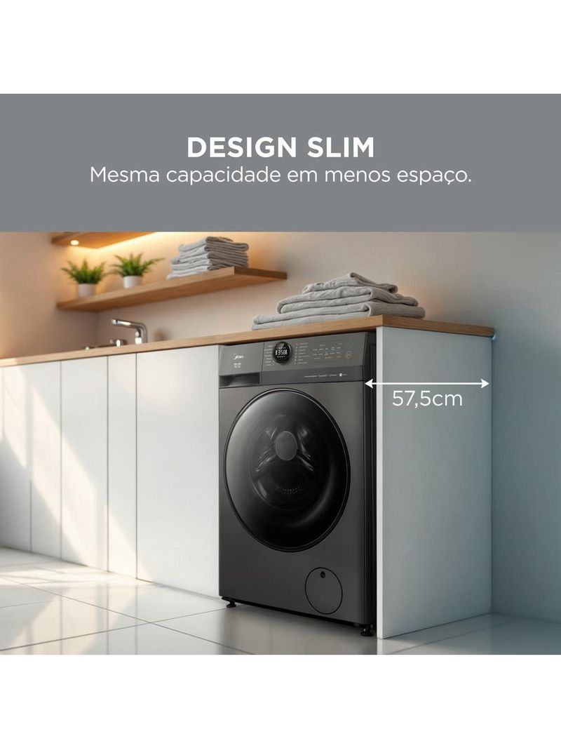 Lava e Seca Midea Slim HealthGuard Smart 11kg Titanium MF201D110WB