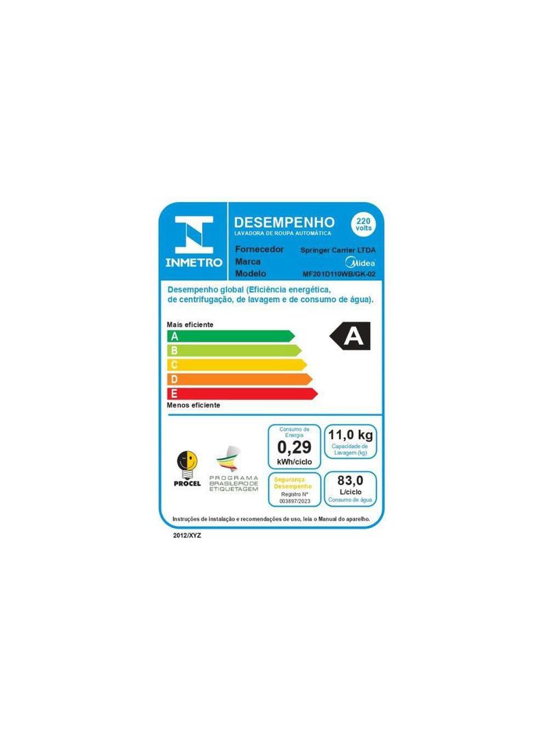 Lava e Seca Midea Slim HealthGuard Smart 11kg Titanium MF201D110WB