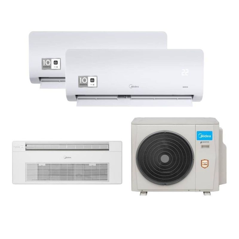 Ar Condicionado Tri Split HW e Cassete 1V Midea 27000 BTU (2x9+1x18) Quente e Frio 220V 38MBMTA27M5