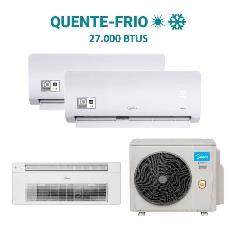 Ar Condicionado Tri Split HW e Cassete 1V Midea 27000 BTU (2x9+1x18) Quente e Frio 220V 38MBMTA27M5