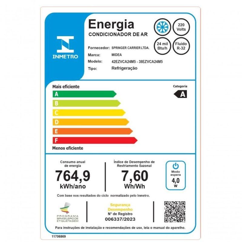Ar Condicionado Midea Split Hi Wall Inverter Ai Ecomaster 24000 Btus Frio 38EZVCA24M5 220V