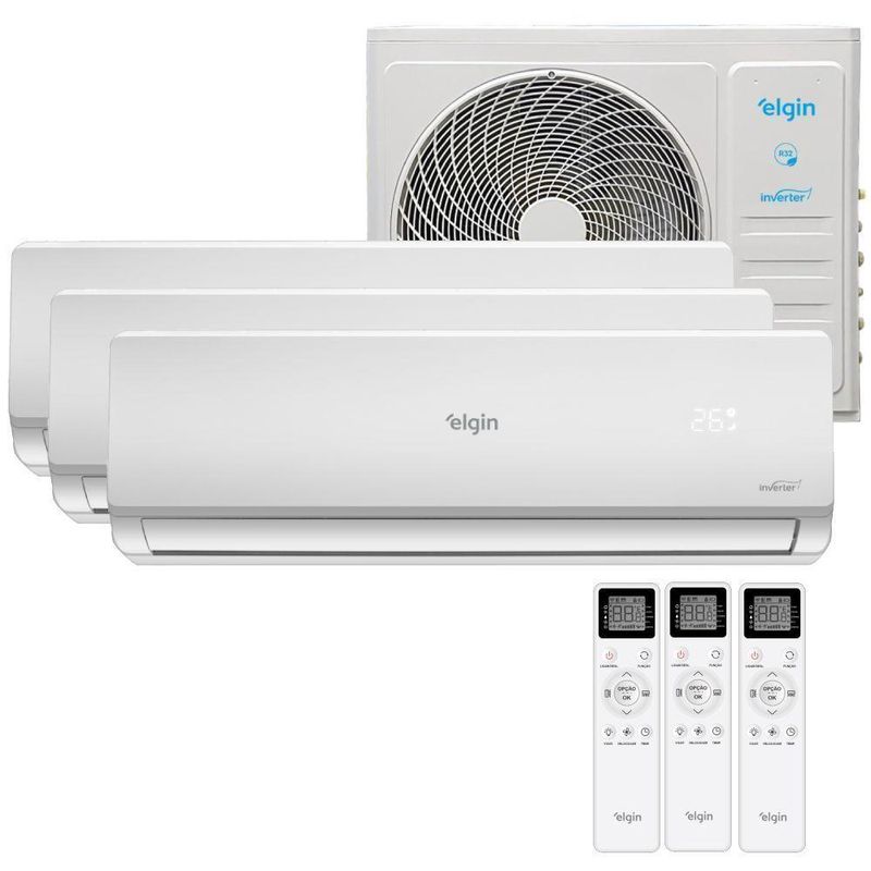 Ar Condicionado Tri Split Elgin 27000 BTUs (HW 1x09K + 2x12K) Quente e Frio Inverter 220V R32 MTQE27C2CB