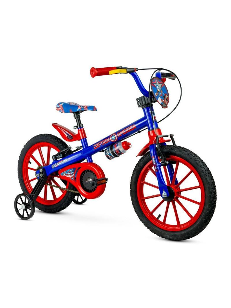 Bicicleta infantil aro 16 com rodinhas capitão américa nathor