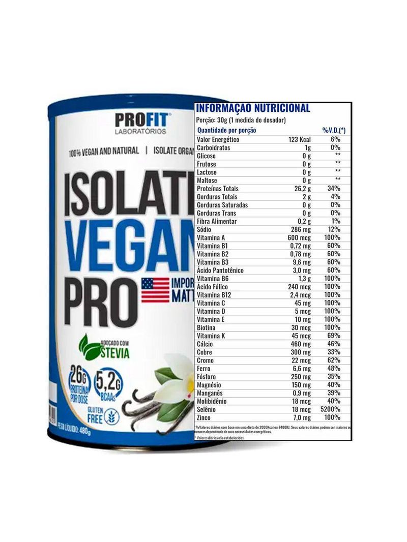 Proteína Isolate Vegan Pro 480g Baunilha Profit