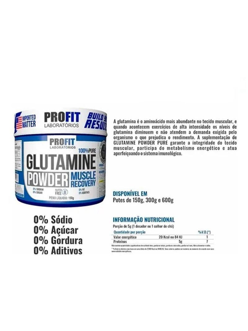 Glutamina 100% Glutamine Powder Sem Sabor Profit