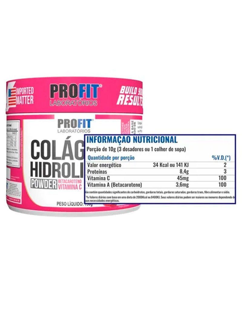Colageno Hidrolisado Em Pó 300g Sabor Morango Profit