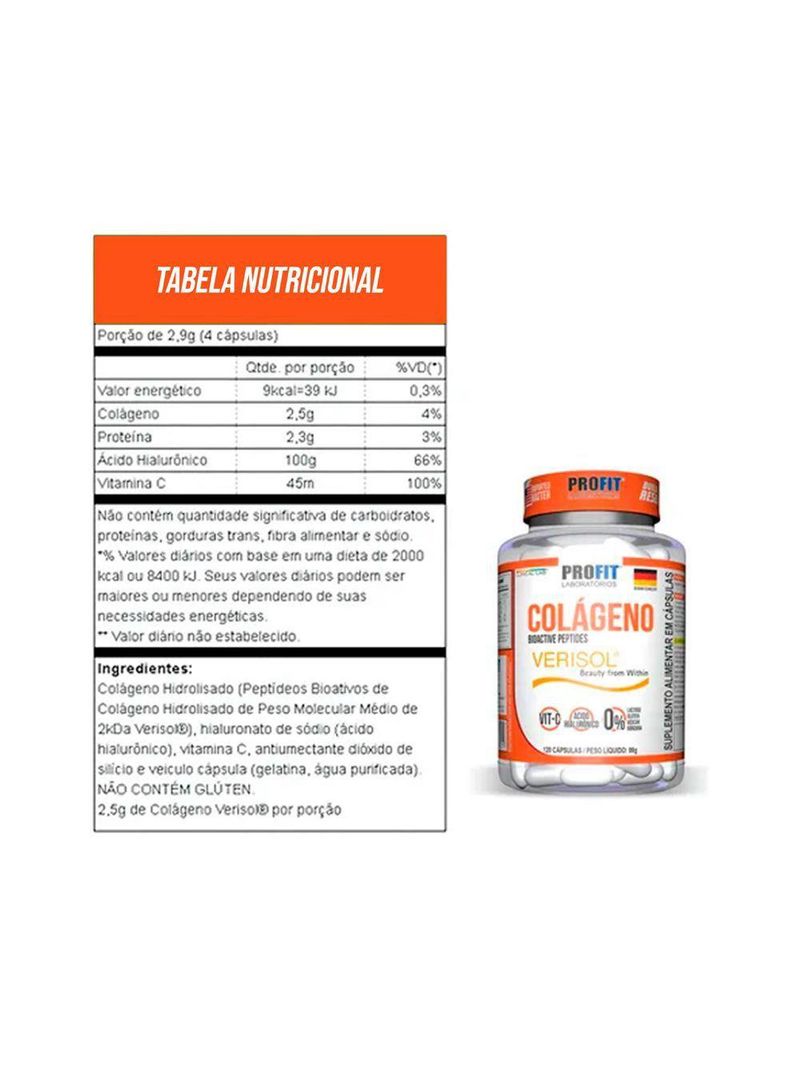 Colágeno Verisol 120 Capsulas Com ácido Hialurônico Profit