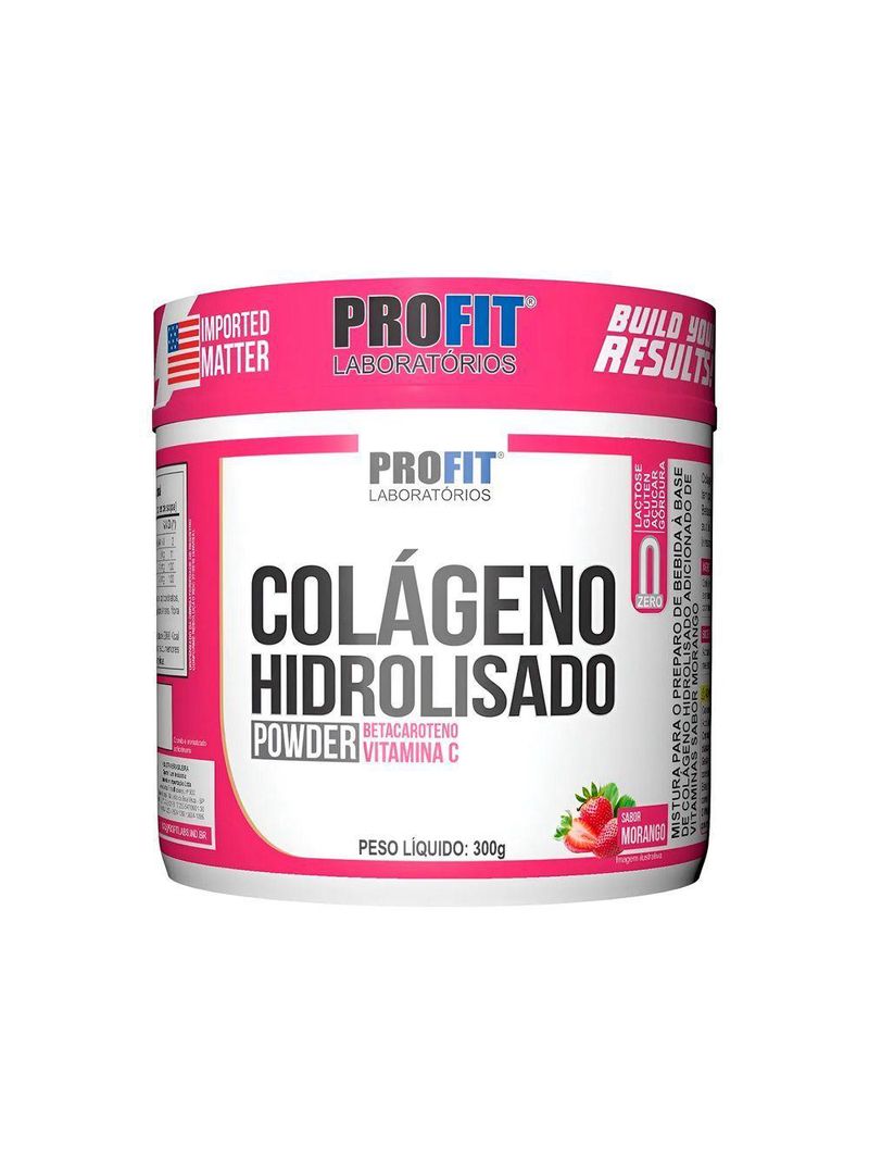 Colageno Hidrolisado Em Pó 300g Sabor Morango Profit