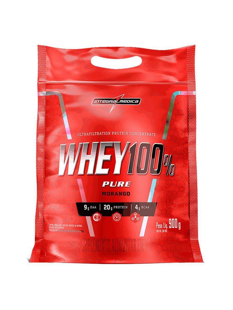 Proteína Concentrada Integralmedica Whey 100% Pure 900g Morango