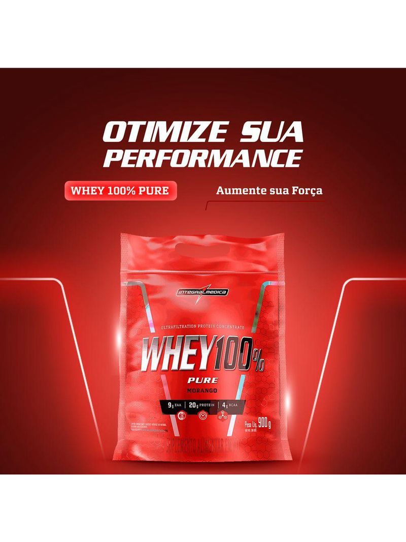 Proteína Concentrada Integralmedica Whey 100% Pure 900g Morango