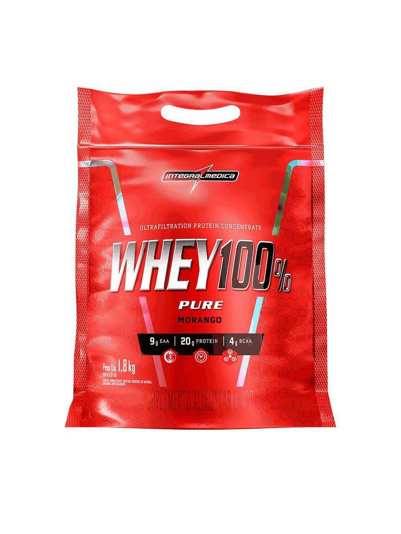 Whey 100% Pure 1,8kg Pouch Integralmedica Morango