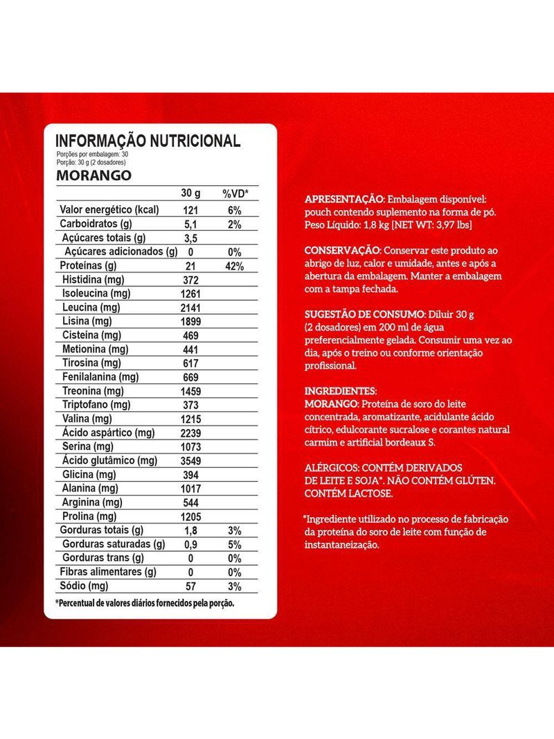 Whey 100% Pure 1,8kg Pouch Integralmedica Morango