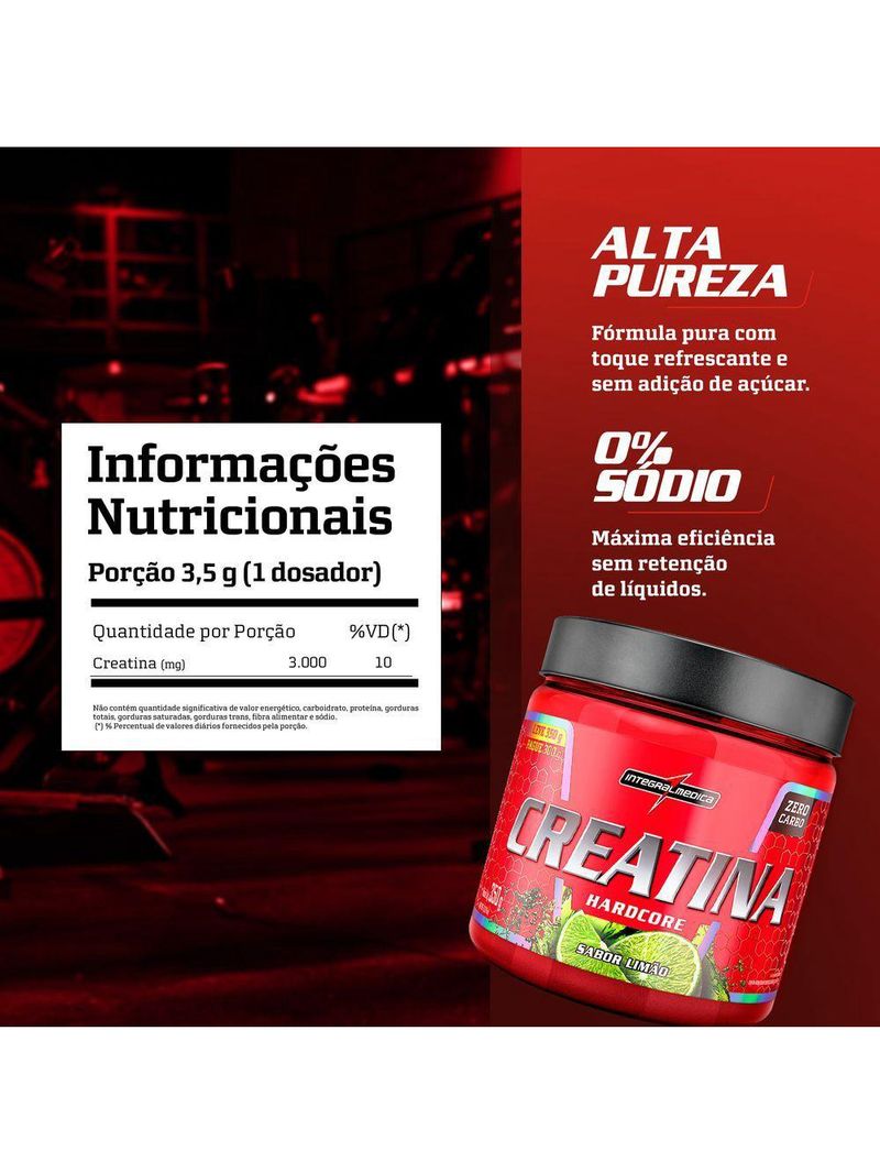 Creatina Hardcore Integralmédica Com Sabor 350g Limão