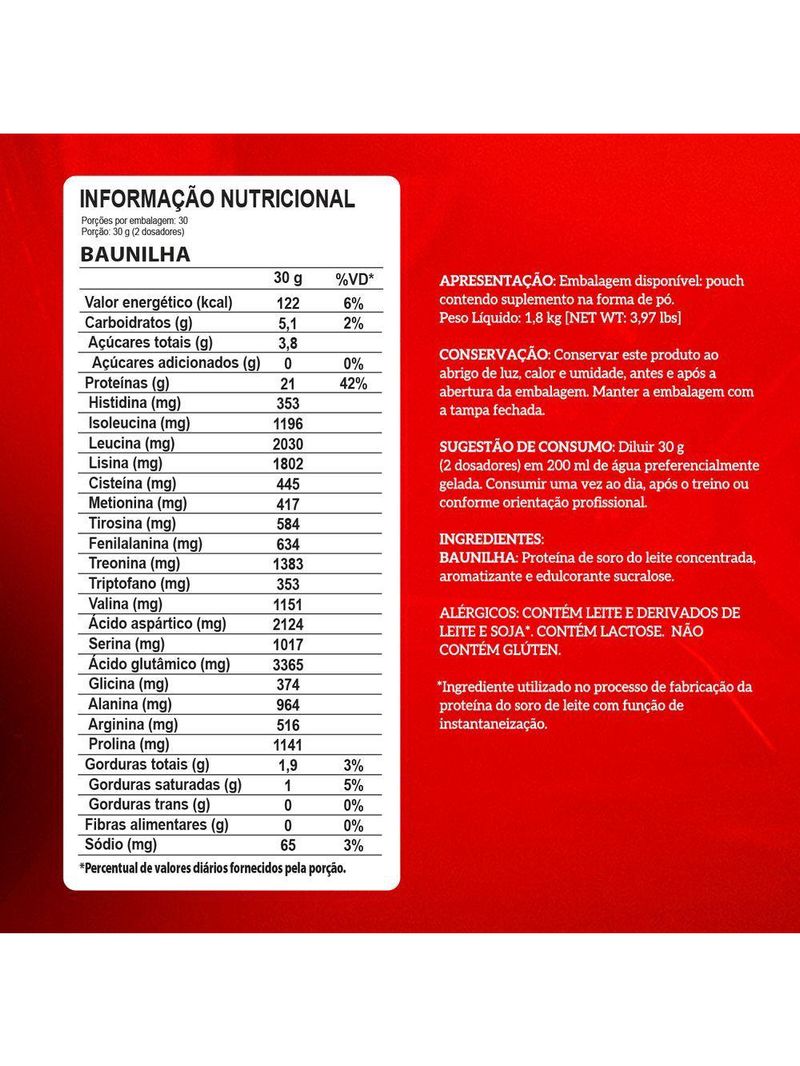 Whey 100% Pure 1,8kg Pouch Integralmedica Baunilha
