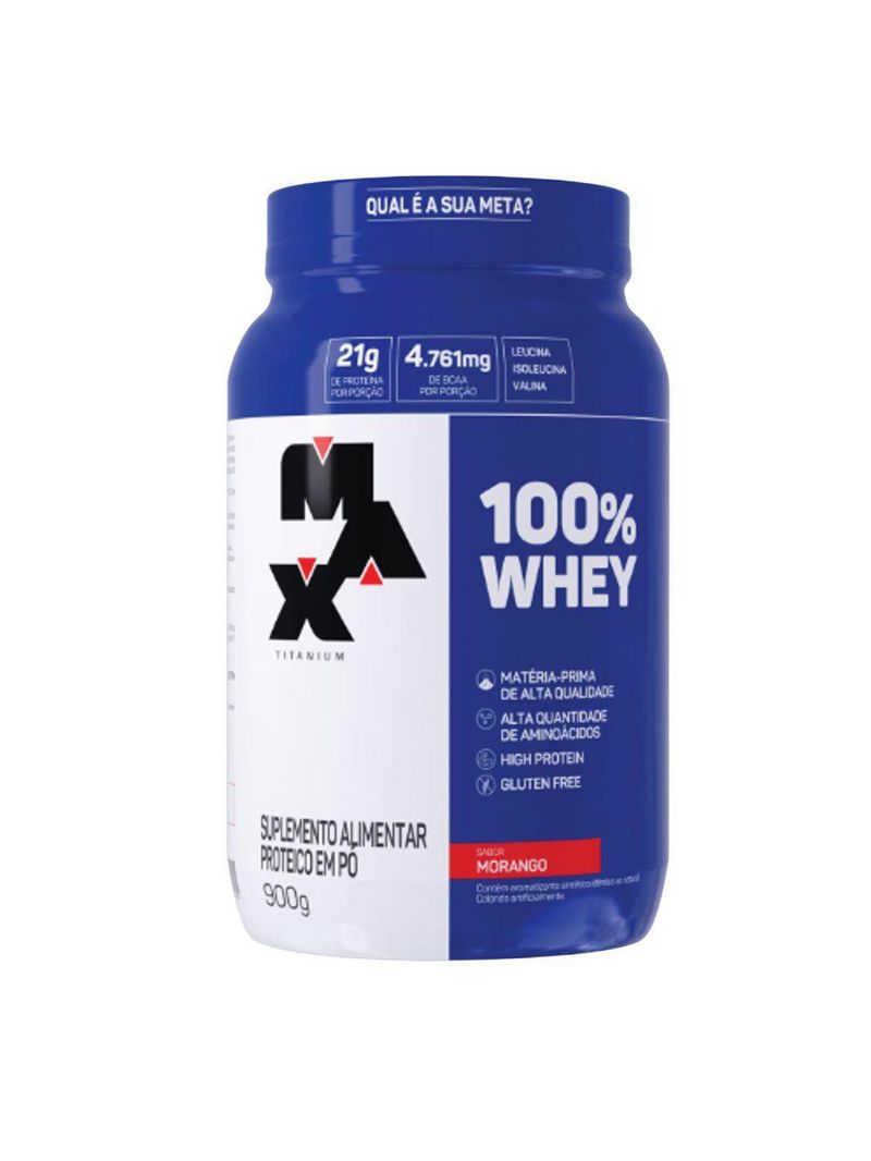Whey Concentrado 100% Max Titanium 900g morango 900g
