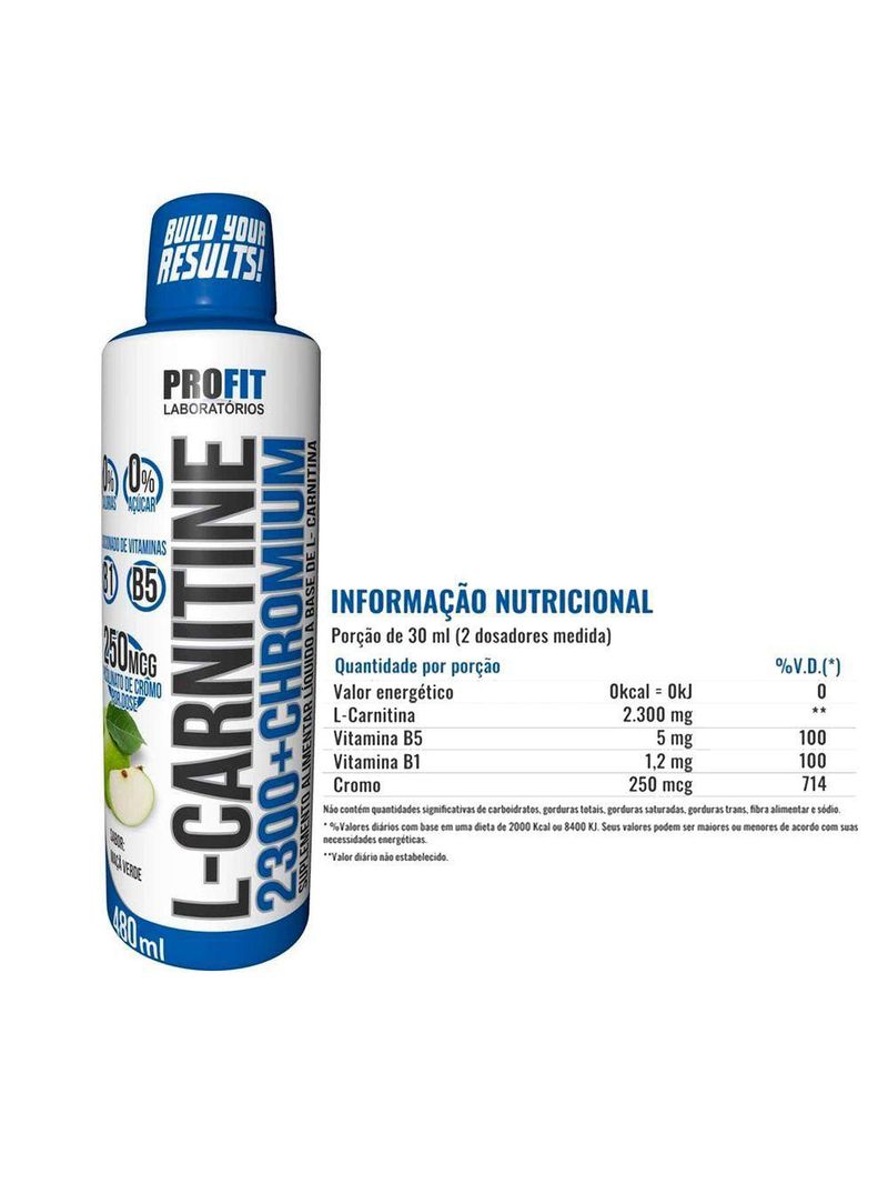 L-carnitina 2300 Com Picolinato De Cromo 480ml Maçã Verde Profit