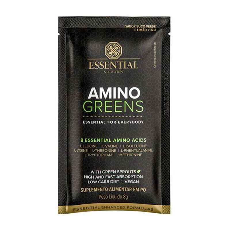 Alimentar em Pó Essential Nutrition Amino Greens para Recuperação Muscular Sachê 8G