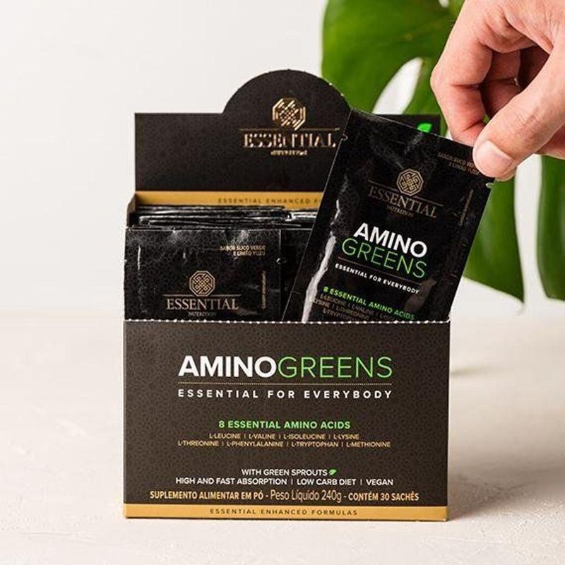 Alimentar em Pó Essential Nutrition Amino Greens para Recuperação Muscular Sachê 8G