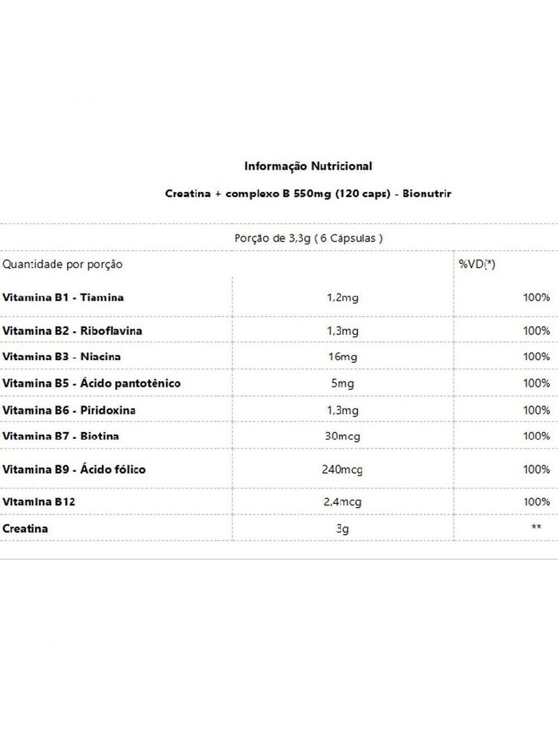 Creatina + Complexo B 550mg 120 Caps Bionutrir