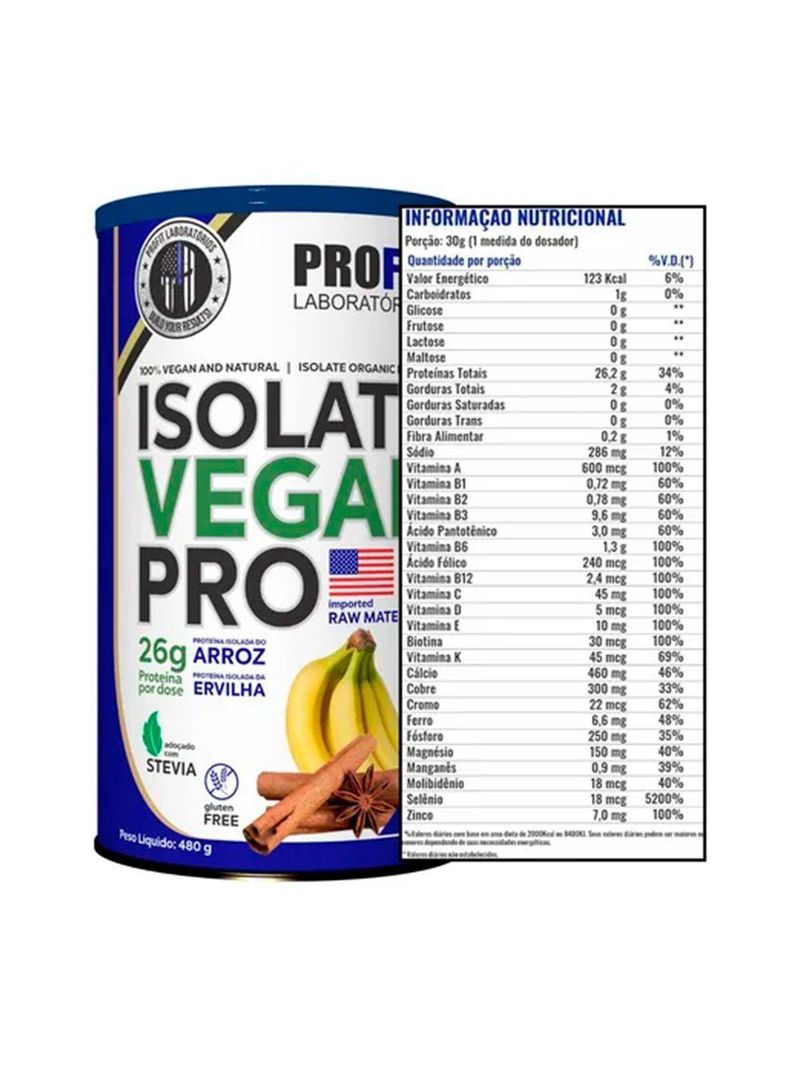 Proteína Isolate Vegan Pro 480g Banana Com Canela Profit
