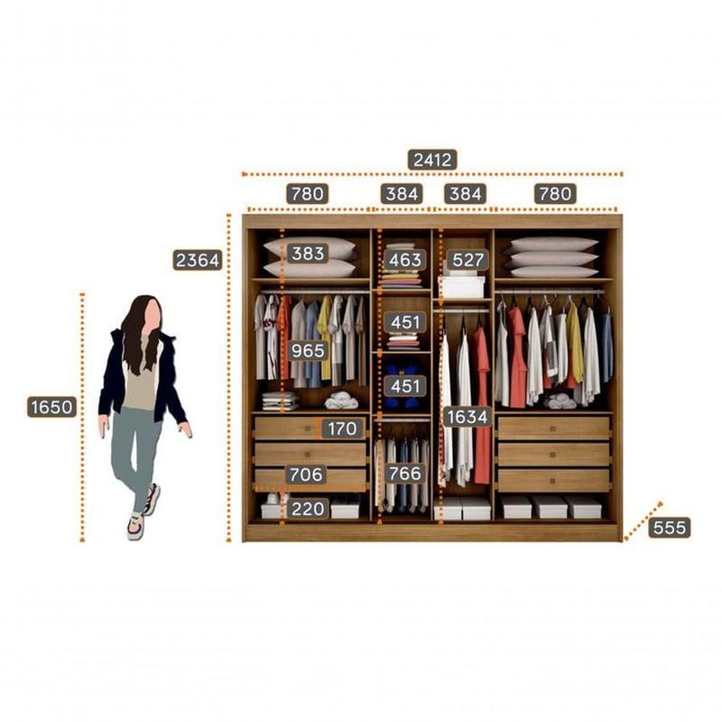 Guarda Roupa Casal Com 1 Porta Espelhada 6 Gavetas - Diamond-cumaru - Móveis Horizonte
