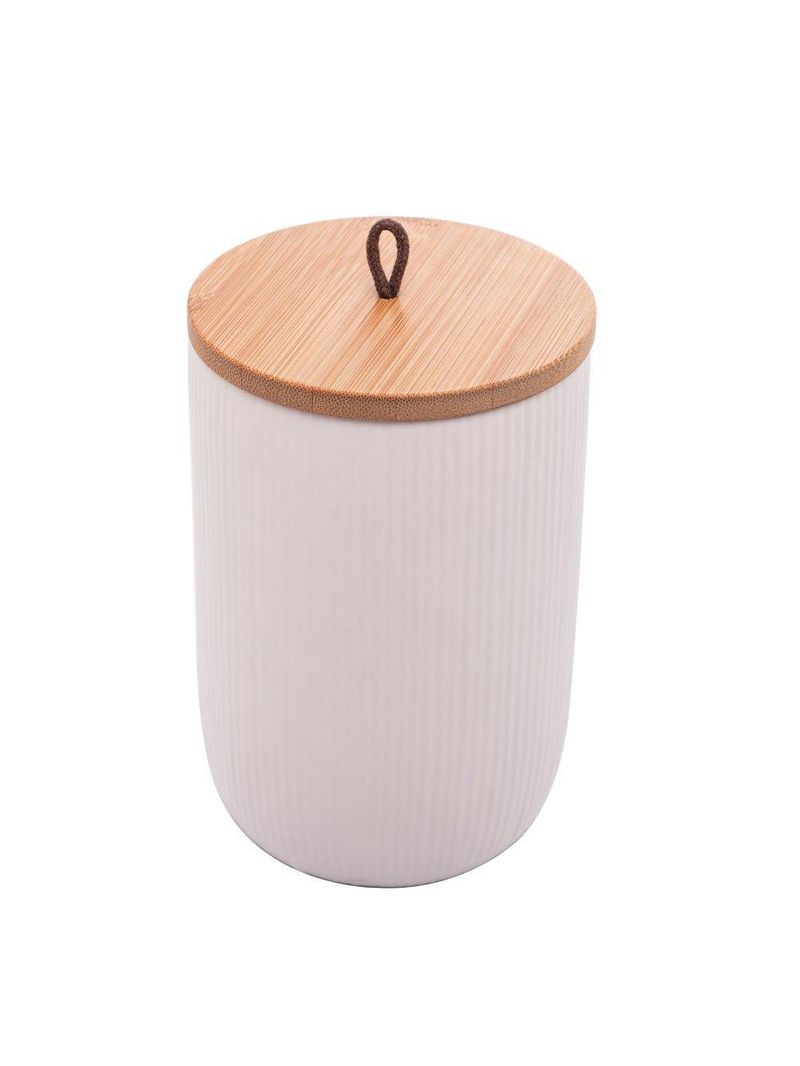 Potiche lyor lines de ceramica branco 10cm x 10cm x 15cm