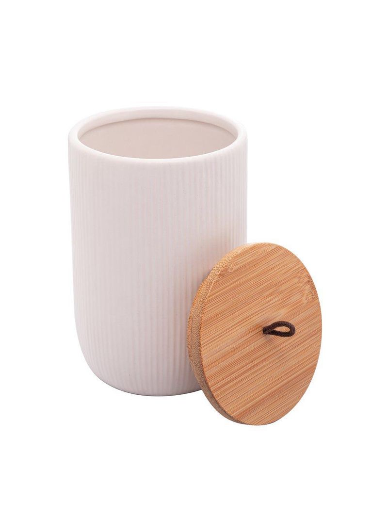 Potiche lyor lines de ceramica branco 10cm x 10cm x 15cm