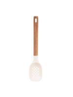Colher de serviço de silicone com cabo em acácia spicy bege