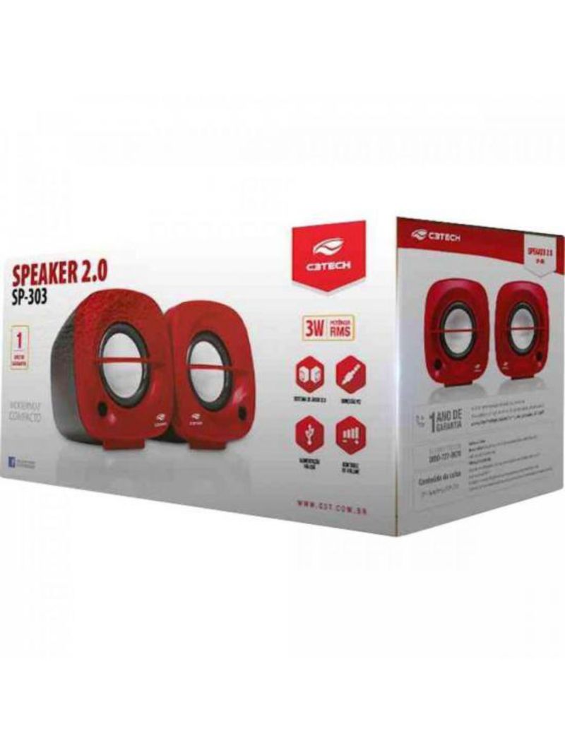 Caixa de som c3tech sp-303rd multimídia 20 vermelha