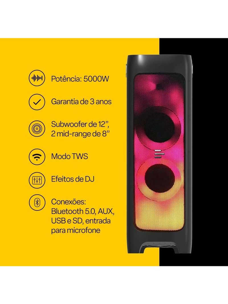 Caixa de som torre flamebox dj 5000w rms pulse - sp512