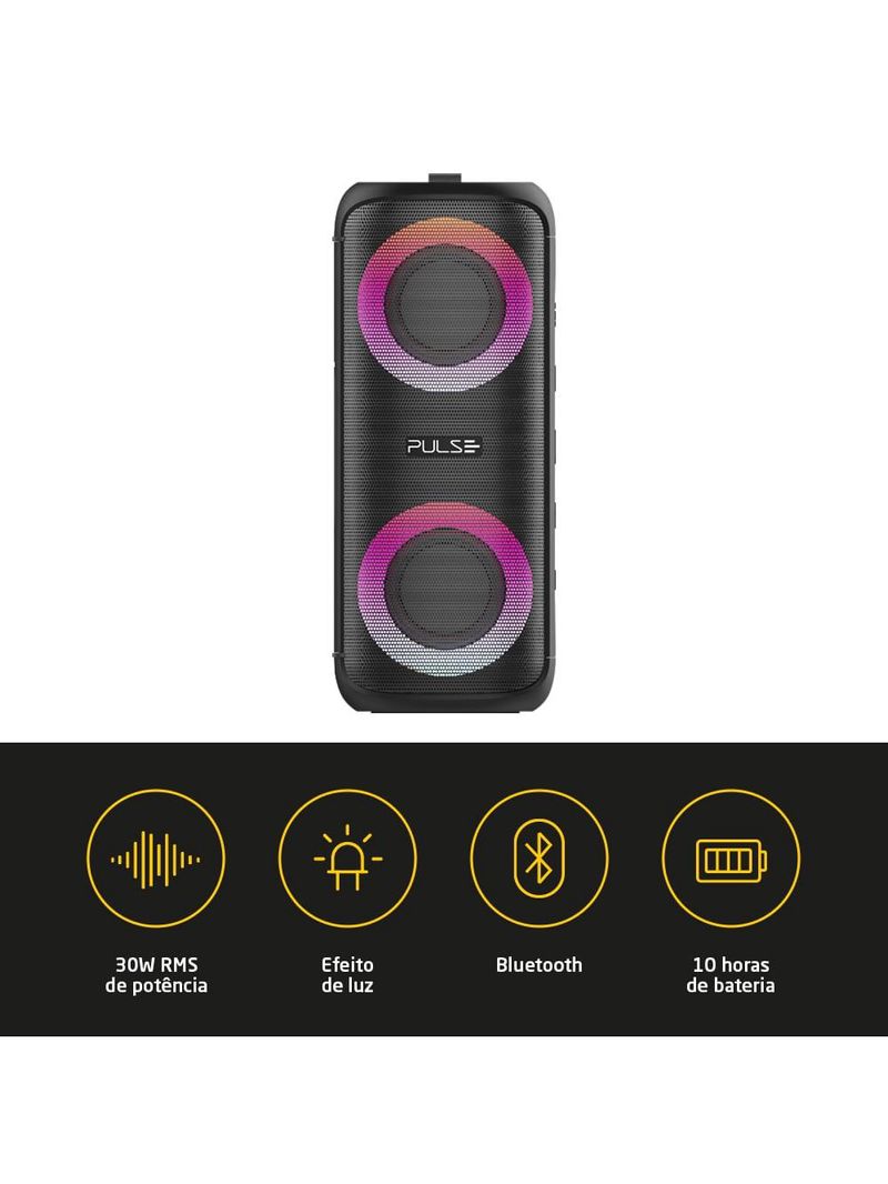 Caixa de som mini pulsebox 30w bluetooth 50/aux/sd pulse - sp603
