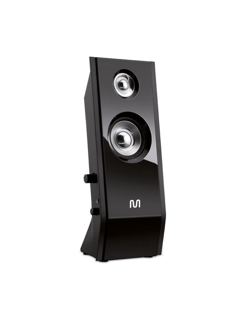 Caixas de som 20 multimídia black piano 8w rms conexão p2 controle volume preto - sp091