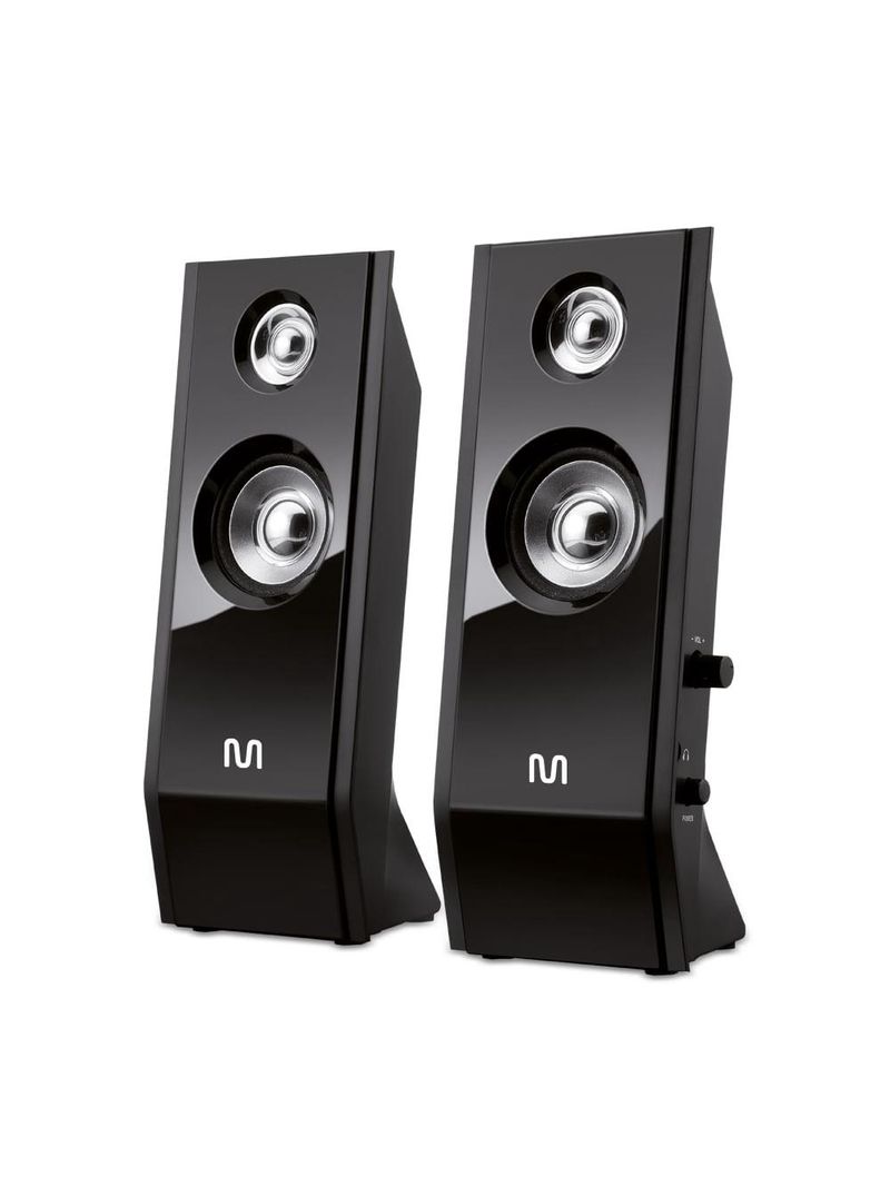 Caixas de som 20 multimídia black piano 8w rms conexão p2 controle volume preto - sp091