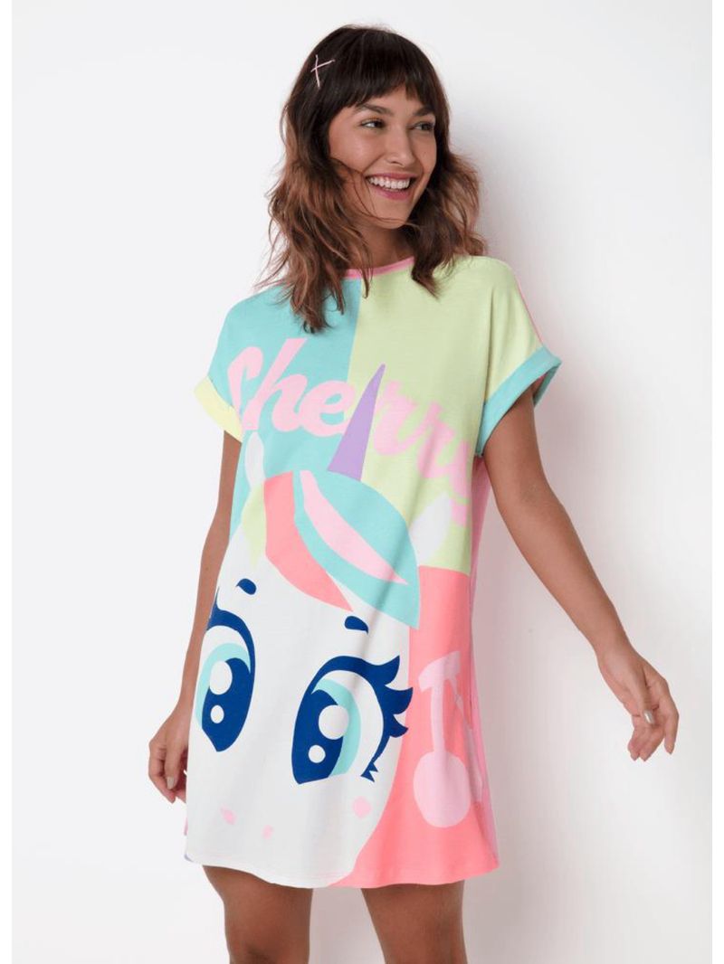 Camisola manga curta viscolycra feminino unicórnio cherry