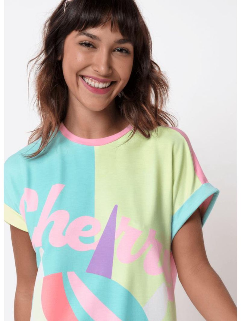 Camisola manga curta viscolycra feminino unicórnio cherry